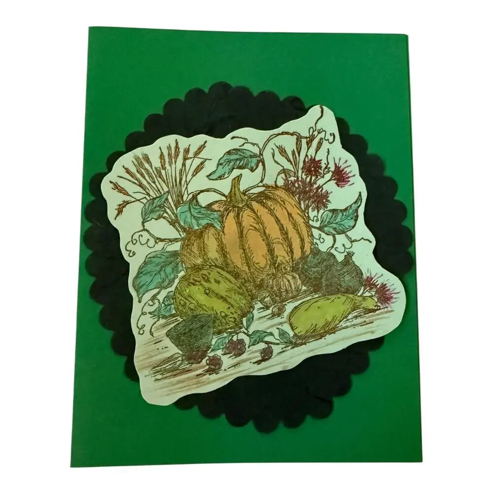 Handmade Fall Thanksgiving Holiday Pumpkin Green Greeting Card